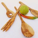 Olive Wood Utensils 12 inches:  1 Fork, 1 Sauce Spoon with hole, 1 rounded spoon