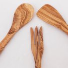 Olive Wood Medium Utensils 12 inches:  1 Spoon, 1 Spatula ,1 fork