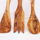 Engraved Olive Wood Medium Utensils 9.8 inches:  1 Spoon, 1 Fork, 1 Spatula, Wed