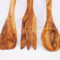Engraved Olive Wood Medium Utensils 9.8 inches: 1 Spoon, 1 Fork, 1 Spatula, Wed