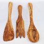 Engraved Olive Wood Medium Utensils 9.8 inches: 1 Spoon, 1 Fork, 1 Spatula, Wed