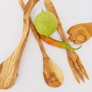Olive Wood Utensil set Medium 12 Inch Length: 1 Round Spoon, 1 Long Fork, 1 , 2