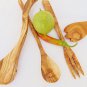 Olive Wood Utensil set Medium 12 Inch Length: 1 Round Spoon, 1 Long Fork, 1 , 2