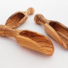 Olive Wood Small Salt Scoop Set of 3, Wooden Measuring Coffee Scoop Set