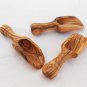 Olive Wood Small Salt Scoop Set of 3, Wooden Measuring Coffee Scoop Set