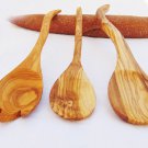 Olive Wood Utensil set Medium 12 Inch Length: 1 Round Spoon,  2 Salad Mixing Cur