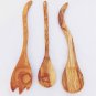 Olive Wood Utensil set Medium 12 Inch Length: 1 Round Spoon,  2 Salad Mixing Cur