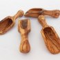 Olive Wood Small Salt Scoop Set of 4, Wooden Measuring Coffee Scoop Set