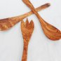 Engraved Olive Wood Kitchen Cooking Utensils, 1 Spatula, 1 Spoon, 1 Spork, Woode