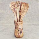 Olive Wood Utensil Holder Pot with Olive Wood Kitchen Utensil Set / Wedding Gift Olive Wood Utensil Holder Pot with Olive Wood Kitchen Utensil Set / Wedding Gift