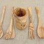 Olive Wood Utensil Holder Pot with Olive Wood Kitchen Utensil Set / Wedding Gift