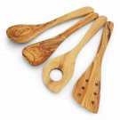 Olive Wood Utensil set medium : 1 Spoon, 1 Spatula, 1 pierced spatula, 1 sauce s