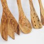 Olive Wood Utensils : 1 Spatula, 1 pierced Spatula, 1 Spoon, 1 Spork