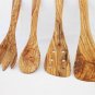 Olive Wood Utensils : 1 Spatula, 1 pierced Spatula, 1 Spoon, 1 Spork