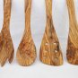 Olive Wood Utensils :  1 Spatula, 1 pierced Spatula, 1 Spoon, 1 Spork