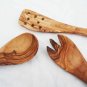 Olive Wood Kitchen Cooking Utensils, 1 Pierced Spatula, 1 Spoon, 1 Spork, Wooden