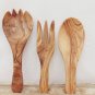 Olive Wood Utensils 10 inches: 1 Big Spoon, 1 Big Spork, 1 Fork / Wooden Cookin