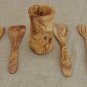 Hand-carved Olive Wood Utensil Holder Pot with Wooden Utensil Kitchen Set