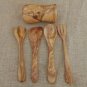 Hand-carved Olive Wood Utensil Holder Pot with Wooden Utensil Kitchen Set