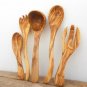 Olive Wood Kitchen Utensil Set : 1 Ladle, 2 Salad Servers, 2 Mixing Cooking Spoo