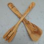 Olive Wood Medium Utensil set : 1 Spatula, 1 Fork | Wooden Kitchen Cooking Servi