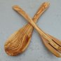 Olive Wood Utensil set : 1 Spoon, 1 Fork | Wooden Kitchen Cooking Serving Salad