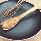 Rustic Olive Wood Spoon Fork 14 inch / Wooden Kitchen Cooking Serving Spoon Uten