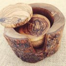 Handmade Olive Wood Rustic Coaster set with Rustic Holder, Natural Edges Wooden