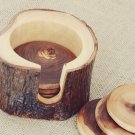 Wooden Rustic Coaster set with Rustic Holder, Natural Edges Olive Wood Coaster s