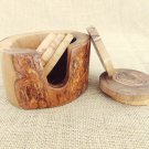 Handcarved Olive Wood Rustic Coaster set with Rustic Holder, Natural Edges Woode Handcarved Olive Wood Rustic Coaster set with Rustic Holder, Natural Edges Woode
