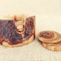 Engraved Monogrammed Wooden Rustic Coaster set with Rustic Holder, Natural Edges