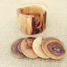 Kitchen Coaster set with Rustic Holder, Personalized Natural Edges Olive Wood Co