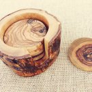 Unique Rustic Olive Wood Coaster set with Rustic Holder, Natural Edges Olive Woo Unique Rustic Olive Wood Coaster set with Rustic Holder, Natural Edges Olive Woo