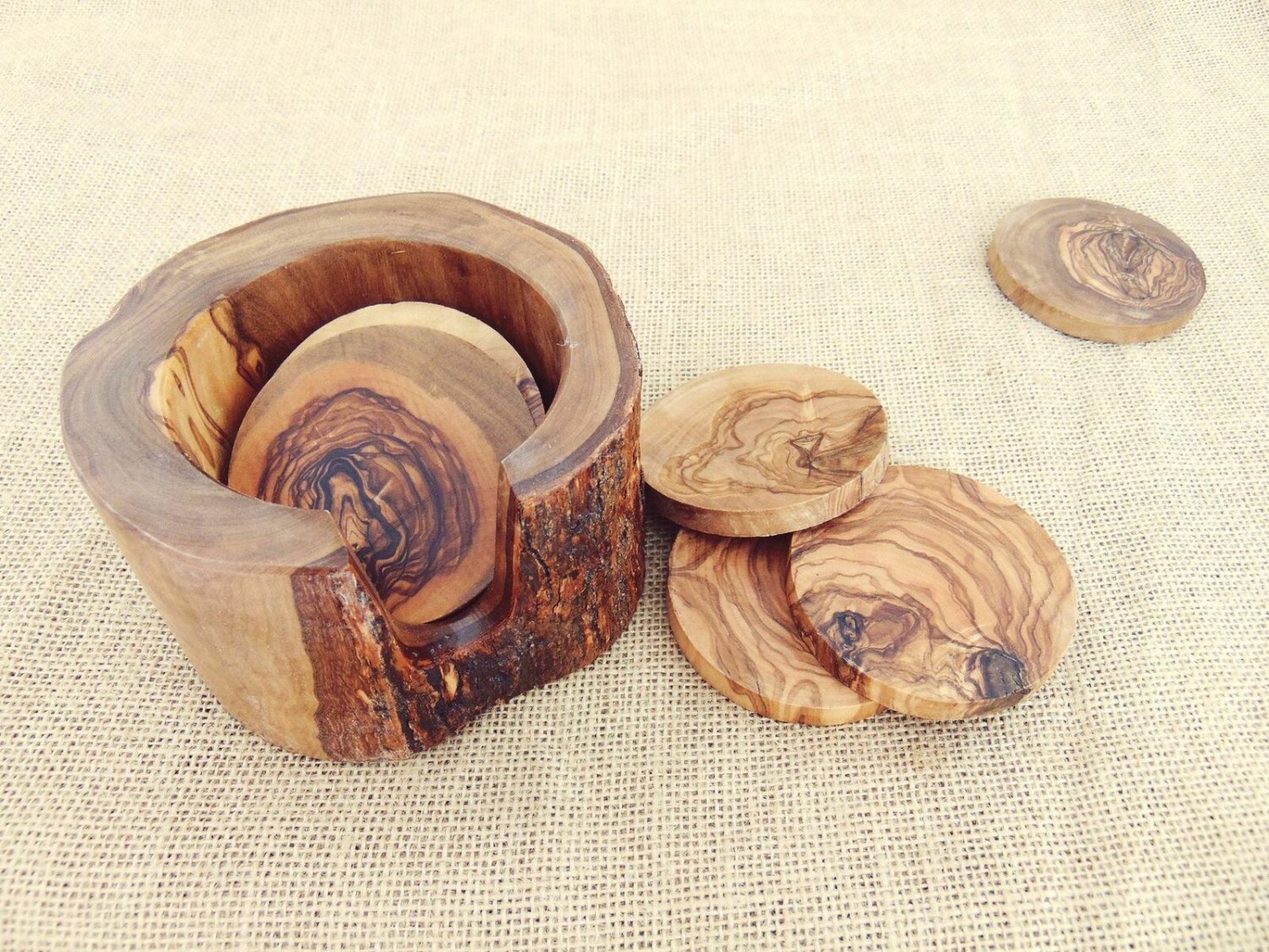 Wooden Natural Coaster set, Rustic Wedding Decor gift Rustic Wooden Coaster set