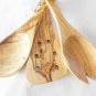 Mothers Day Gift / Set of 3 Olive Wood Medium Utensils : 1 Curved Spoon, 1 Curve