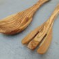 Olive Wood Utensil set : 1 Spoon, 1 Fork | Wooden Kitchen Cooking Serving Salad