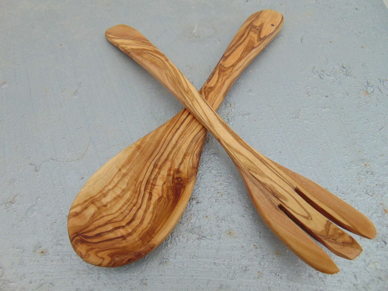 Olive Wood Utensil set 1 Spoon, 1 Fork Wooden Kitchen Cooking