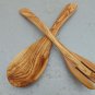 Olive Wood Utensil set : 1 Spoon, 1 Fork | Wooden Kitchen Cooking Serving Salad