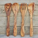 Olive Wood Cooking Utensils / Set of 4 wooden Kitchen  Serving Mixing Spoons