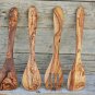 Olive Wood Cooking Utensils / Set of 4 wooden Kitchen  Serving Mixing Spoons