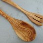 Olive Wood Utensil set : 1 Spoon, 1 Fork | Wooden Kitchen Cooking Serving Set