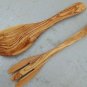 Olive Wood Utensil set : 1 Spoon, 1 Fork | Wooden Kitchen Cooking Serving Set