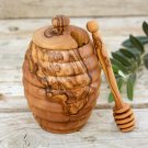 Bee Hive Shape Honey Jar, Olive Wood Honey Pot, Wooden Honey Holder Keeper