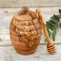 Bee Hive Shape Honey Jar, Olive Wood Honey Pot, Wooden Honey Holder Keeper