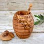 Bee Hive Shape Honey Jar, Olive Wood Honey Pot, Wooden Honey Holder Keeper