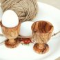 Unique Rustic Olive Wood Egg Cup Set, Hand-carved wooden egg holder set