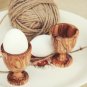 Unique Rustic Olive Wood Egg Cup Set, Hand-carved wooden egg holder set