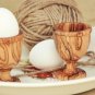 Unique Rustic Olive Wood Egg Cup Set, Hand-carved wooden egg holder set