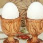 Unique Rustic Olive Wood Egg Cup Set, Hand-carved wooden egg holder set