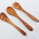 Olive Wood Kitchen Cooking Utensils 1 Spatula, 1 Spoon, 1 Spork, Wooden Utensils